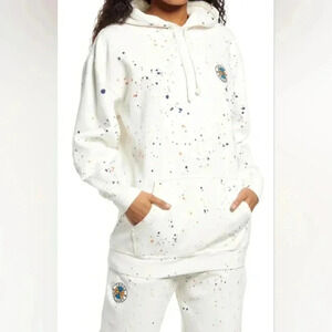 Cross Colours Circle Logo Paint Splatter White Crop Hoodie